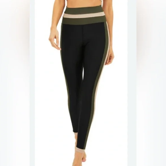 Beach Riot Sport - Melina Rib Colorblock Leggings - Military Olive - Size: Small